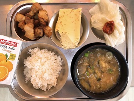 12.16:쌀밥,청국장찌개,마늘소스삼겹살구이,찐양배추&쌈장,계란찜,주스
